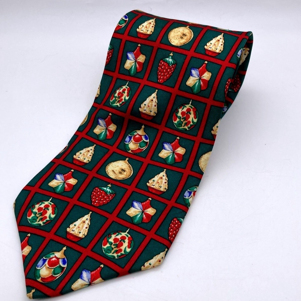Vintage 1996 Hallmark Silk Christmas Tie Ornaments Squares Made In USA